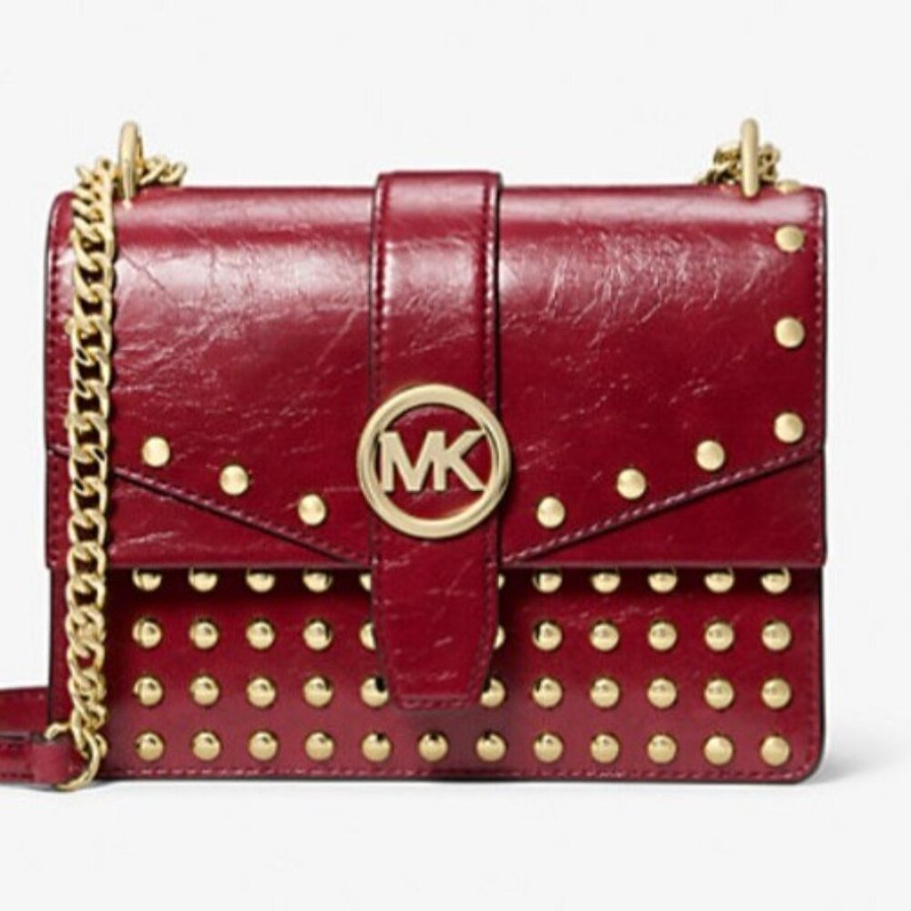 NWT MK Greenwich small studded distressed crossbody cherry color 💞